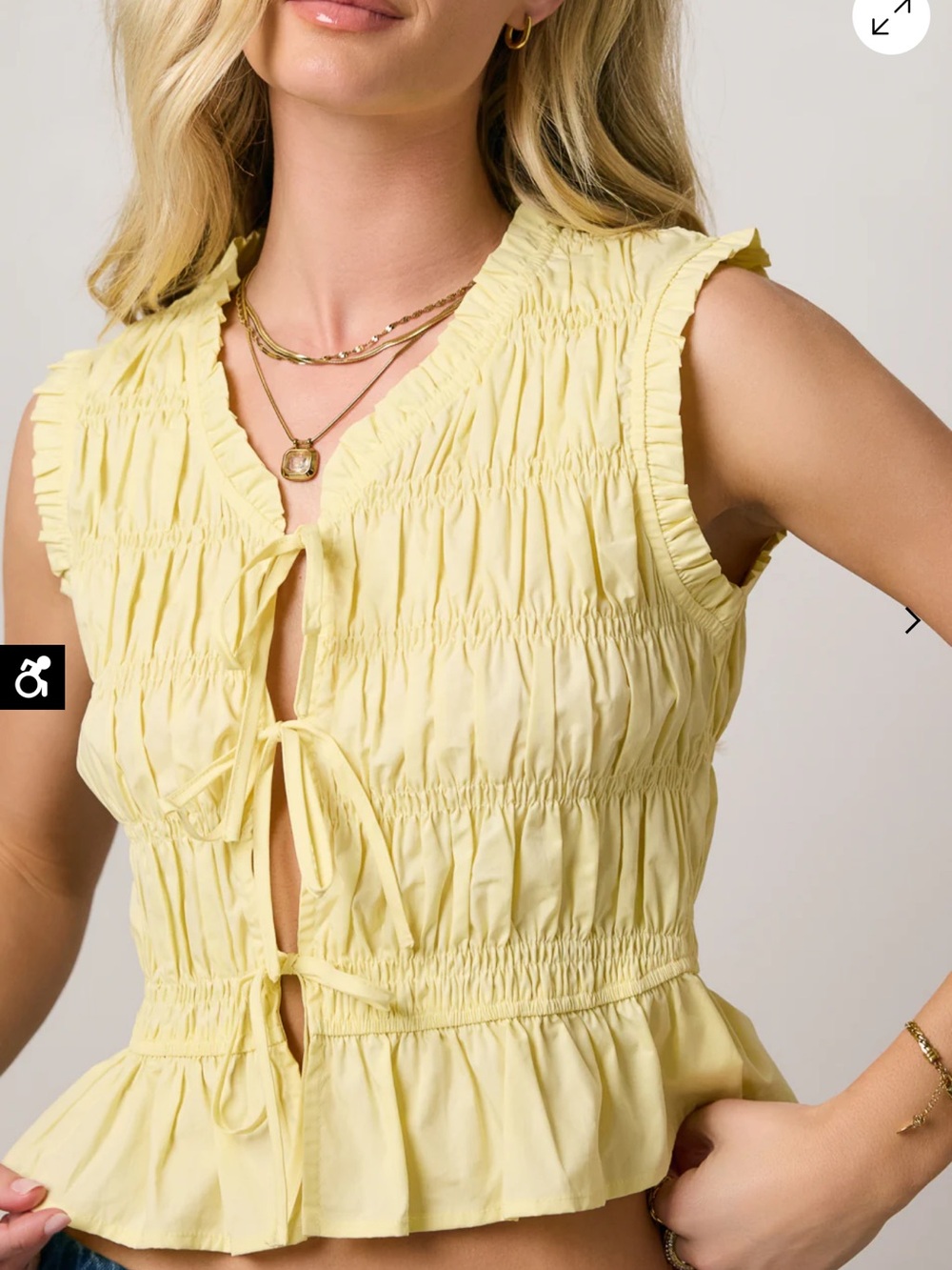 Sleeveless Smocked Tie-Front Blouse - Pale Yellow